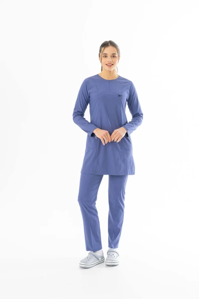 Likra Uzun Kol Doktor Hemşire Forması Alt Üst Takım Kot Mavisi (LTST20004)