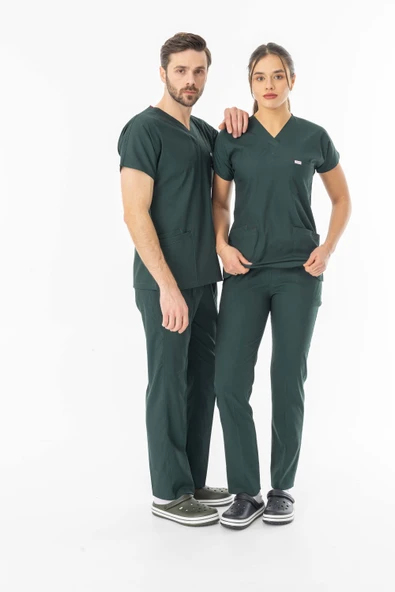 Likra Yarasa Kol Doktor Hemşire Forması Alt Üst Takım Avcı Yeşili (LYRS1004) - 9