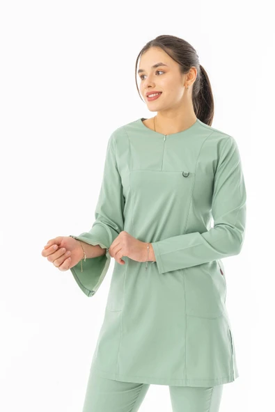 Likra Uzun Kol Doktor Hemşire Forması Alt Üst Takım Küf Yeşili (LTST20020) - 6
