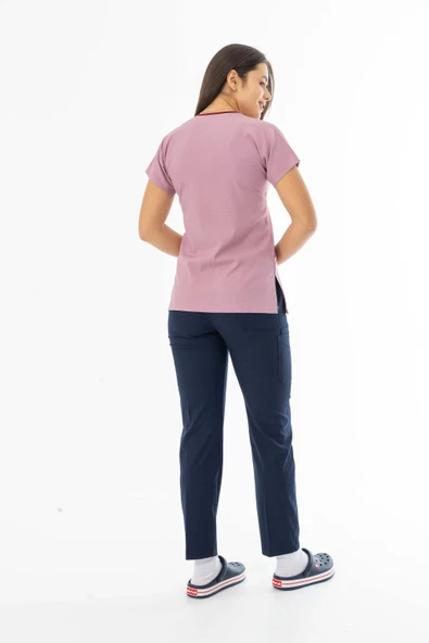 Gofre Likra Yarasa Kol Doktor Hemşire Tek Üst Forma Pembe (GFR3004) - 2