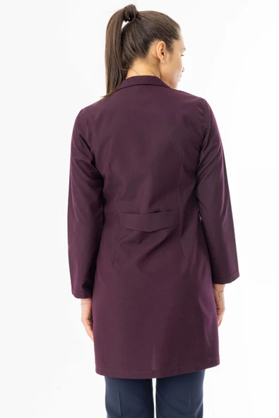 Spor Yaka Uzun Kol Kadın Personel Önlüğü Alpaka Kumaş Mürdüm (RNK109) - 5