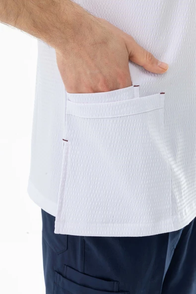 Gofre Likra Yarasa Kol Doktor Hemşire Tek Üst Forma Beyaz (GFR3003) - 9