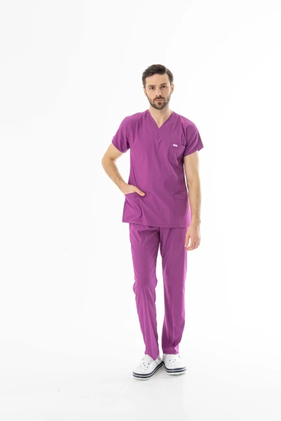 Likra Yarasa Kol Doktor Hemşire Forması Alt Üst Takım Fuşya (LYRS1021) - 7