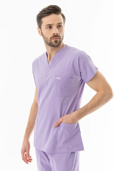 Likra Yarasa Kol Doktor Hemşire Forması Alt Üst Takım Lila (LYRS1019) - 9