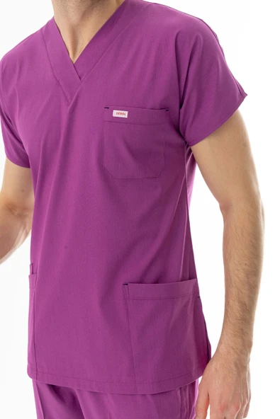 Likra Yarasa Kol Doktor Hemşire Forması Alt Üst Takım Fuşya (LYRS1021) - 10