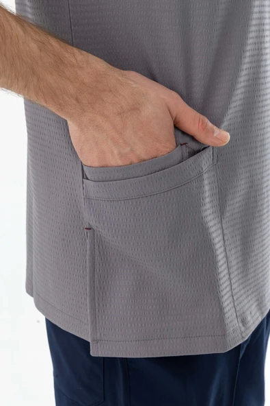 Gofre Likra Yarasa Kol Doktor Hemşire Tek Üst Forma Açık Gri (GFR3008) - 9