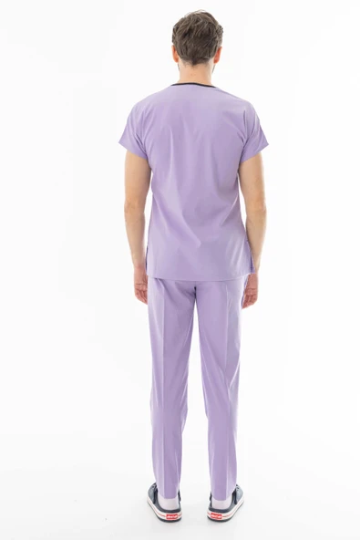 Likra Yarasa Kol Doktor Hemşire Forması Alt Üst Takım Lila (LYRS1019) - 10