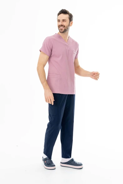 Gofre Likra Yarasa Kol Doktor Hemşire Tek Üst Forma Pembe (GFR3004) - 6