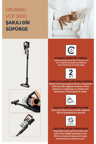 Grundig - VCP 3930 DİK ŞARJLI SÜPÜRGE - 4