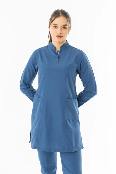 Terikoton Uzun Kol Doktor Hemşire Forması Alt Üst Takım Petrol Mavisi (TTST0006) - 6