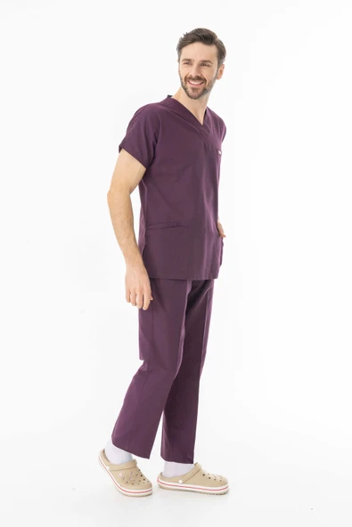 Terikoton Yarasa Kol Doktor Hemşire Forması Alt Üst Takım Mürdüm (TYRS0005) - 6