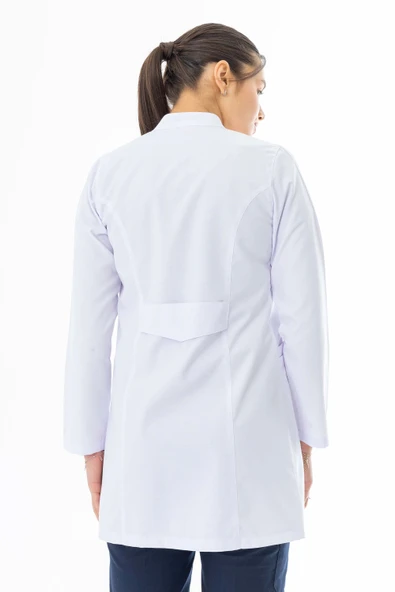 Hakim Yaka Orta Boy Kadın Doktor Önlüğü Alpaka Kumaş Beyaz (BKO002) - 9