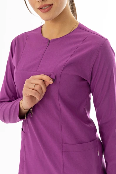 Likra Uzun Kol Doktor Hemşire Forması Alt Üst Takım Fuşya (LTST200015) - 6
