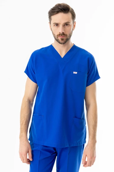 Terikoton Yarasa Kol Doktor Hemşire Forması Alt Üst Takım Saks Mavisi (TYRS00012) - 7