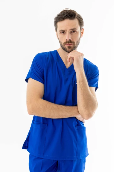 Likra Yarasa Kol Doktor Hemşire Forması Alt Üst Takım Saks Mavisi (LYRS1009) - 9