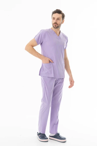 Likra Yarasa Kol Doktor Hemşire Forması Alt Üst Takım Lila (LYRS1019) - 8