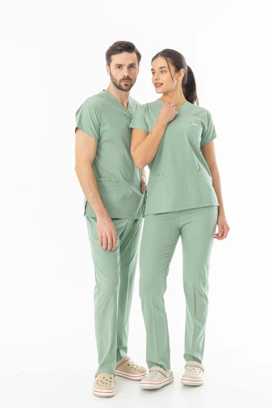 Likra Yarasa Kol Doktor Hemşire Forması Alt Üst Takım Küf Yeşili (LYRS1016) - 6