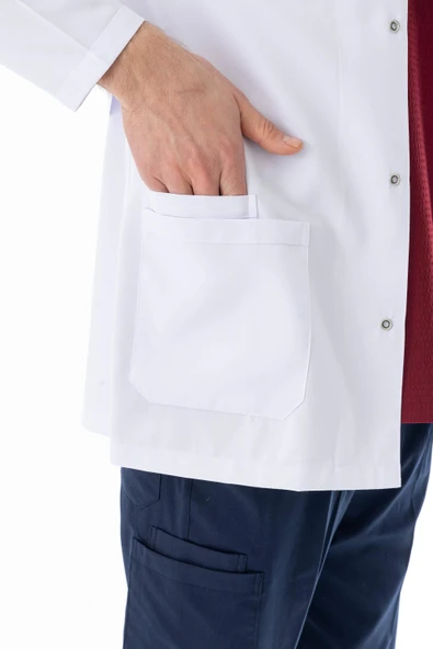 Hakim Yaka Uzun Boy Erkek Doktor Önlüğü Alpaka Kumaş Beyaz (BEO103) - 7