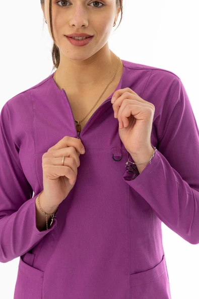 Likra Uzun Kol Doktor Hemşire Forması Alt Üst Takım Fuşya (LTST200015) - 7