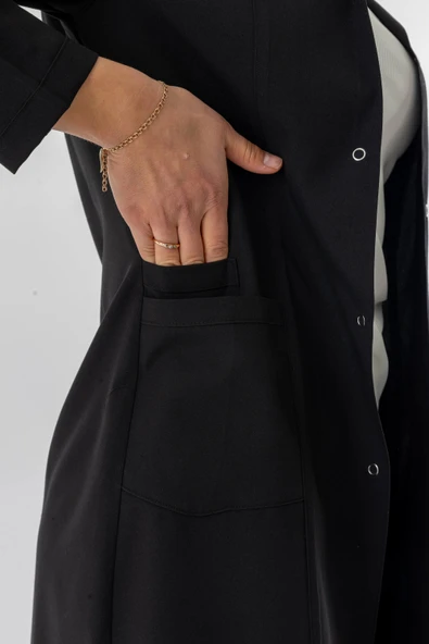 Spor Yaka Uzun Kol Kadın Personel Önlüğü Alpaka Kumaş Siyah (RNK102) - 5