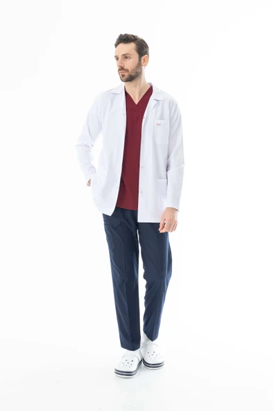 Spor Yaka Ceket Boy Erkek Doktor Önlüğü Alpaka Kumaş Beyaz (BEO101)