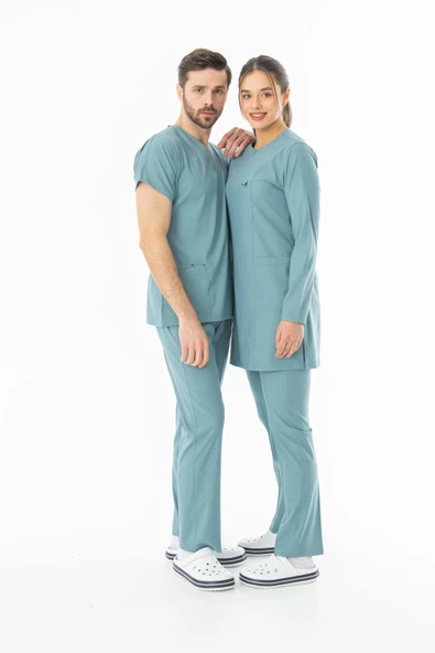 Likra Uzun Kol Doktor Hemşire Forması Alt Üst Takım Filiz Yeşili (LTST20011) - 8