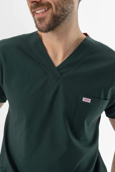 Likra Yarasa Kol Doktor Hemşire Forması Alt Üst Takım Avcı Yeşili (LYRS1004) - 8