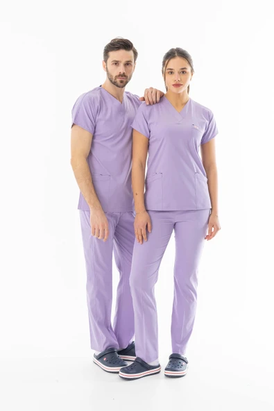 Likra Yarasa Kol Doktor Hemşire Forması Alt Üst Takım Lila (LYRS1019) - 6