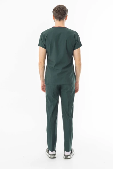 Likra Yarasa Kol Doktor Hemşire Forması Alt Üst Takım Avcı Yeşili (LYRS1004) - 10