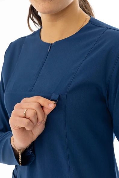 Likra Uzun Kol Doktor Hemşire Forması Alt Üst Takım Petrol Mavisi (LTST20006) - 6