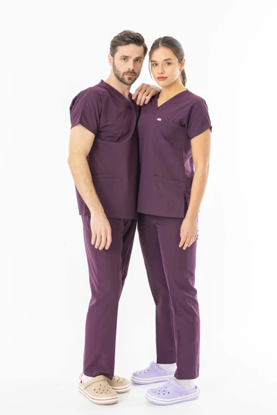 Terikoton Yarasa Kol Doktor Hemşire Forması Alt Üst Takım Mürdüm (TYRS0005) - 4