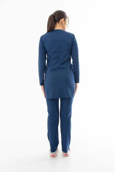 Likra Uzun Kol Doktor Hemşire Forması Alt Üst Takım Petrol Mavisi (LTST20006) - 7