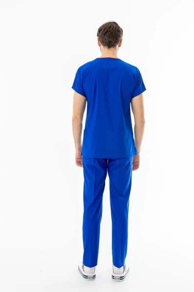 Likra Yarasa Kol Doktor Hemşire Forması Alt Üst Takım Saks Mavisi (LYRS1009) - 10