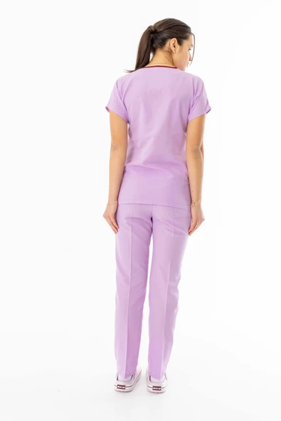 Terikoton Yarasa Kol Doktor Hemşire Forması Alt Üst Takım Lila (TYRS0008) - 5