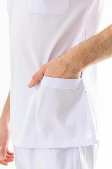 Likra Yarasa Kol Doktor Hemşire Forması Alt Üst Takım Beyaz (LYRS1014) - 9