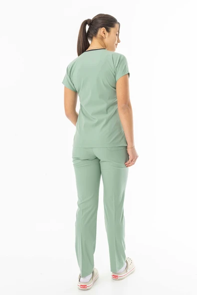 Likra Yarasa Kol Doktor Hemşire Forması Alt Üst Takım Küf Yeşili (LYRS1016) - 5