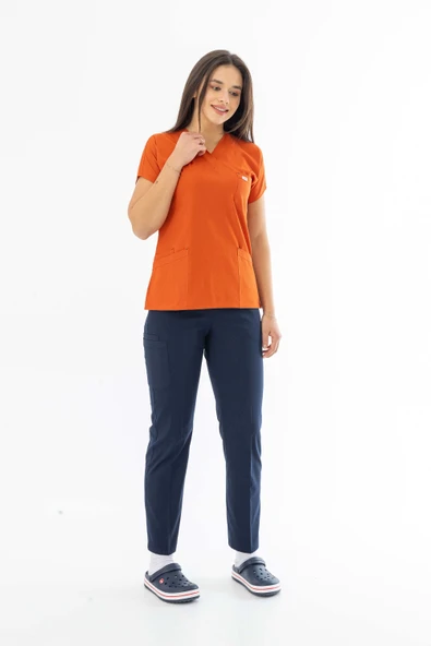 Gofre Likra Yarasa Kol Doktor Hemşire Tek Üst Forma Kiremit (GFR3007) - 2