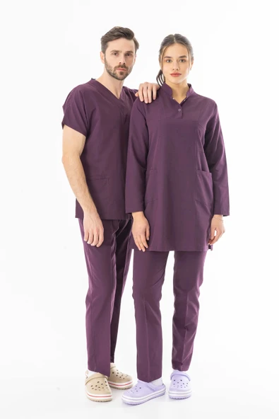 Terikoton Uzun Kol Doktor Hemşire Forması Alt Üst Takım Mürdüm (TTST0005) - 4