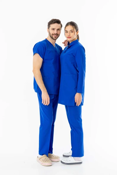 Terikoton Uzun Kol Doktor Hemşire Forması Alt Üst Takım Saks Mavisi (TTST00010) - 8