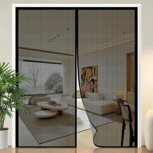 Mıknatıslı Siyah İki Kanat Kapı Sinekliği Yıkanabilir 210x100 Cm