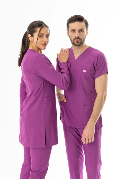 Likra Uzun Kol Doktor Hemşire Forması Alt Üst Takım Fuşya (LTST200015) - 9