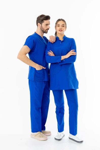 Terikoton Uzun Kol Doktor Hemşire Forması Alt Üst Takım Saks Mavisi (TTST00010) - 7