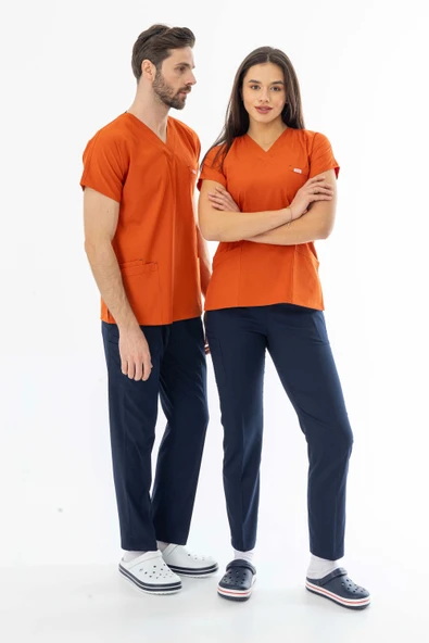 Gofre Likra Yarasa Kol Doktor Hemşire Tek Üst Forma Kiremit (GFR3007) - 6