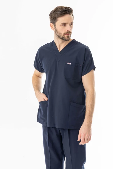 Terikoton Yarasa Kol Doktor Hemşire Forması Alt Üst Takım Lacivert (TYRS0001) - 6