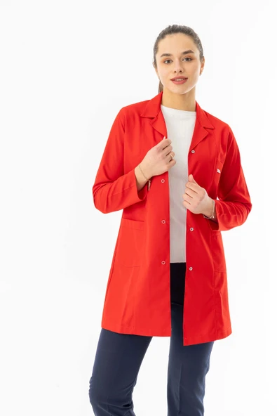 Spor Yaka Uzun Kol Kadın Personel Önlüğü Alpaka Kumaş Kırmızı (RNK104) - 5