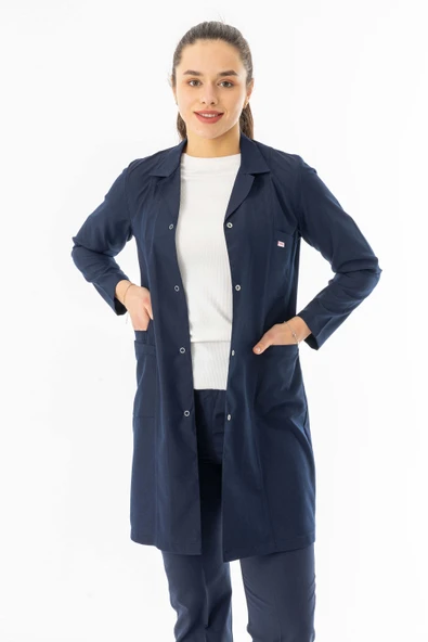 Spor Yaka Uzun Kol Personel Önlüğü Alpaka Kumaş Lacivert (RNK103) - 2