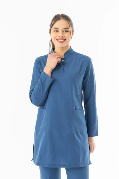 Terikoton Uzun Kol Doktor Hemşire Forması Alt Üst Takım Petrol Mavisi (TTST0006) - 4