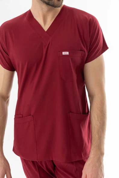 Likra Yarasa Kol Doktor Hemşire Forması Alt Üst Takım Bordo (LYRS1003) - 10