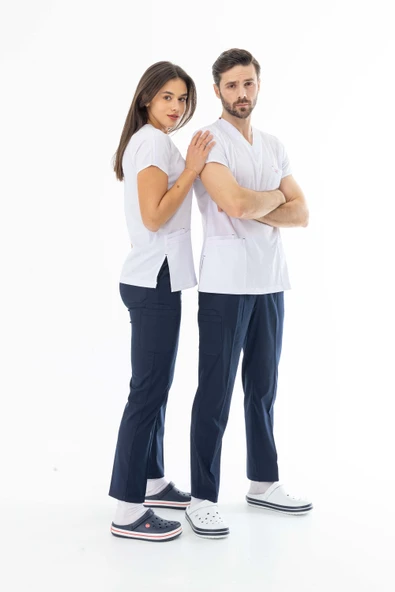 Gofre Likra Yarasa Kol Doktor Hemşire Tek Üst Forma Beyaz (GFR3003) - 6