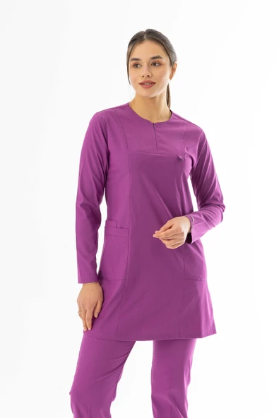 Likra Uzun Kol Doktor Hemşire Forması Alt Üst Takım Fuşya (LTST200015) - 3